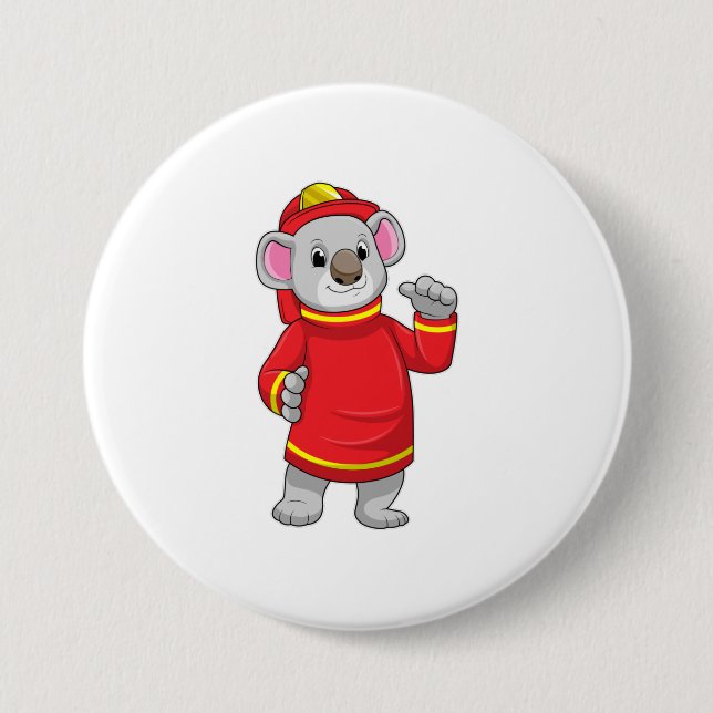 Badge Rond 7,6 Cm Koala as Firefighter with Helmet (Devant)