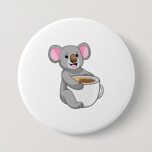 Badge Rond 7,6 Cm Koala avec Coffee Cup