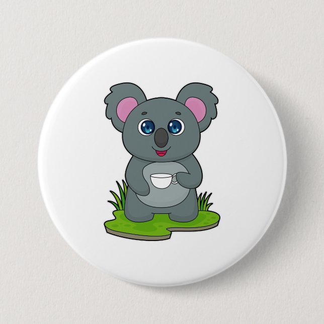 Badge Rond 7,6 Cm Koala avec tasse de café (Devant)