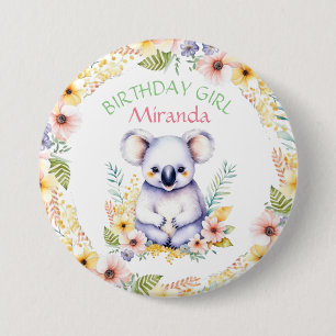 Badge Rond 7,6 Cm Koala Ours Thème Anniversaire Fille Personnalisée
