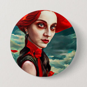 Badge Rond 7,6 Cm La Dame des Fleurs du Pavot imaginaire art origina