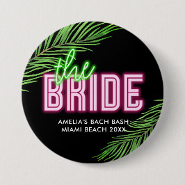 Badge Rond 7,6 Cm La plage tropicale rose et verte de la mariée