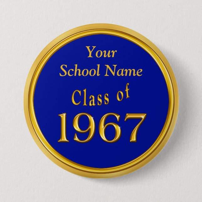 Badge Rond 7,6 Cm La Réunion du Lycée Bleu et Or privilégie les idée (Devant)