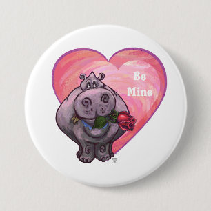 Badge Rond 7,6 Cm La Saint-Valentin de l'hippopotame