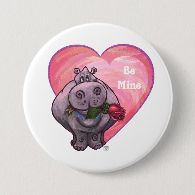 Badge Rond 7,6 Cm La Saint-Valentin de l'hippopotame (Devant)