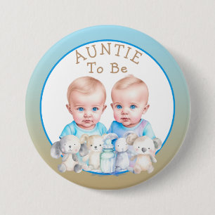 Badge Rond 7,6 Cm La Tante Baby shower du garçon jumeau à être