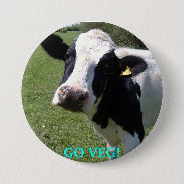 Badge Rond 7,6 Cm la vache, VONT VEG ! (Devant)