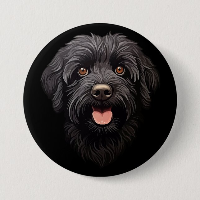 Badge Rond 7,6 Cm Labradoodle Chien noir (Devant)
