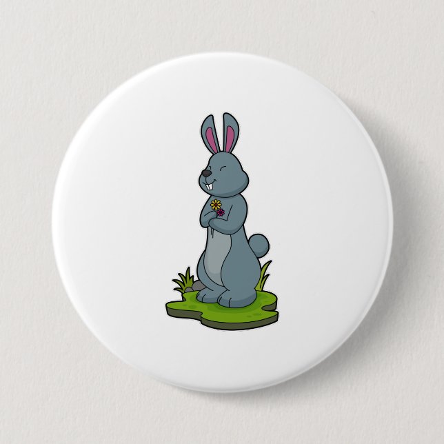 Badge Rond 7,6 Cm Lapin aux fleurs (Devant)