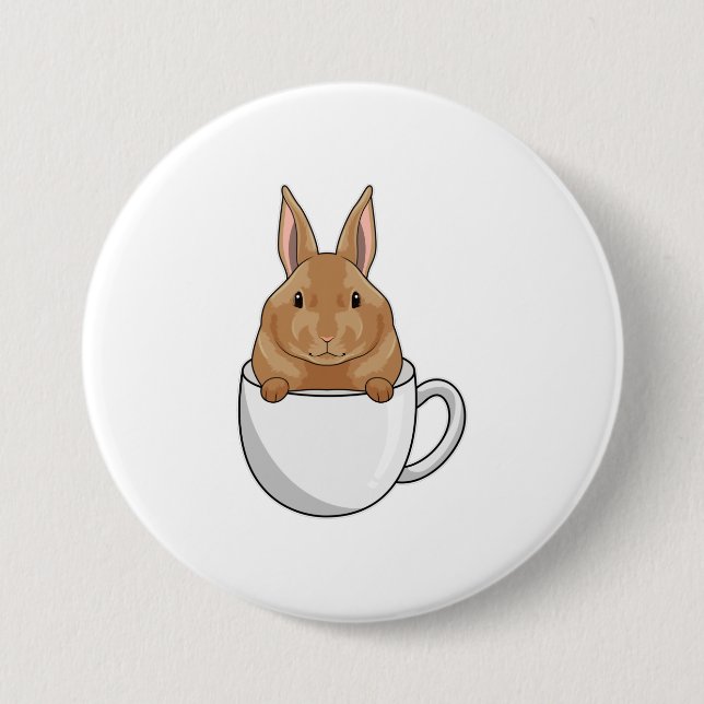 Badge Rond 7,6 Cm Lapin avec la coupe de café (Devant)