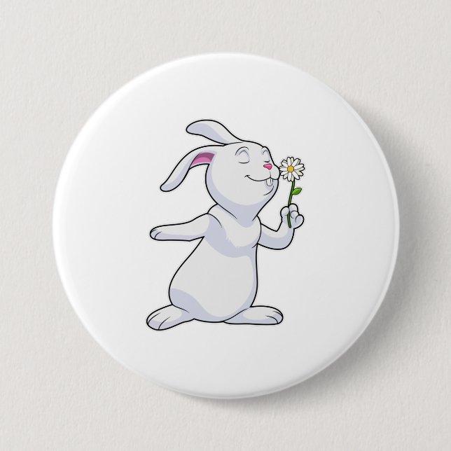 Badge Rond 7,6 Cm Lapin avec marguerite (Devant)