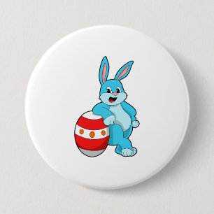 Badge Rond 7,6 Cm Lapin avec oeuf de Pâques