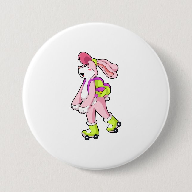 Badge Rond 7,6 Cm Lapin avec roulettes (Devant)