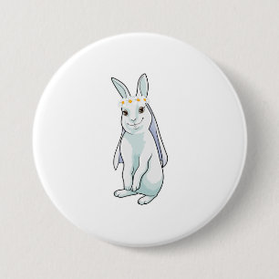 Badge Rond 7,6 Cm Lapin comme mariée avec couronne de fleurs