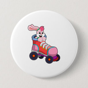 Badge Rond 7,6 Cm Lapin comme Patineur Inline avec Patins Inline