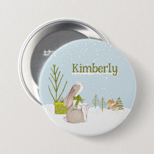 Badge Rond 7,6 Cm Lapin de Noël personnalisé