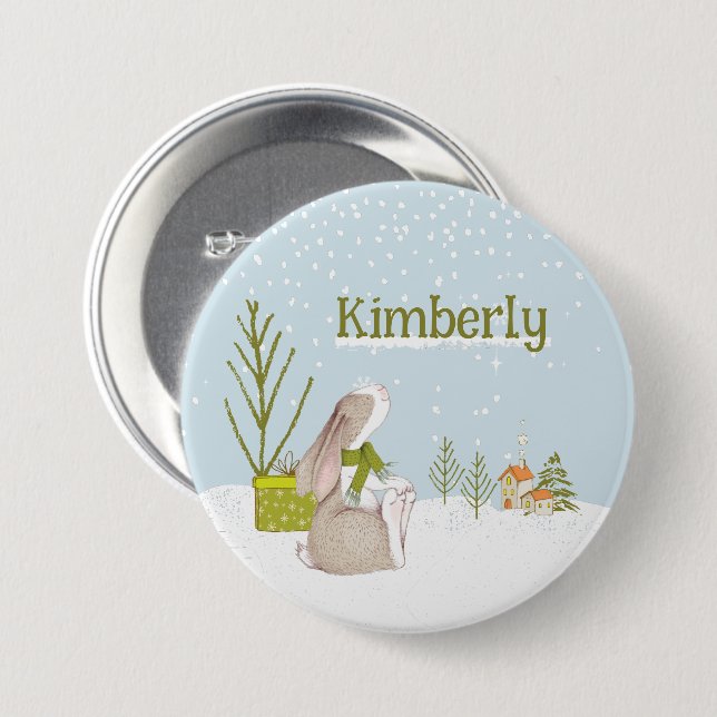 Badge Rond 7,6 Cm Lapin de Noël personnalisé (Devant & derrière)