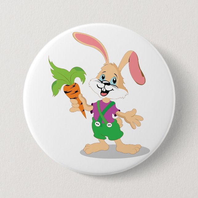 Badge Rond 7,6 Cm Lapin De Pâques Avec Bouton De Carotte (Devant)