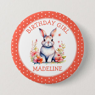 Badge Rond 7,6 Cm Lapin de Pâques dans des Fleurs Joyeux Anniversair