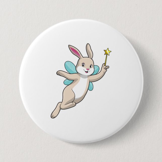 Badge Rond 7,6 Cm Lapin en fée avec baguette magique (Devant)