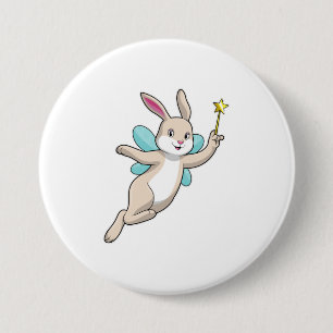 Badge Rond 7,6 Cm Lapin en fée avec baguette magique