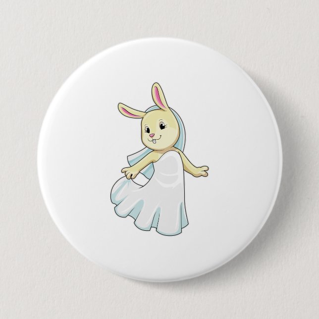 Badge Rond 7,6 Cm Lapin en mariée avec voile (Devant)