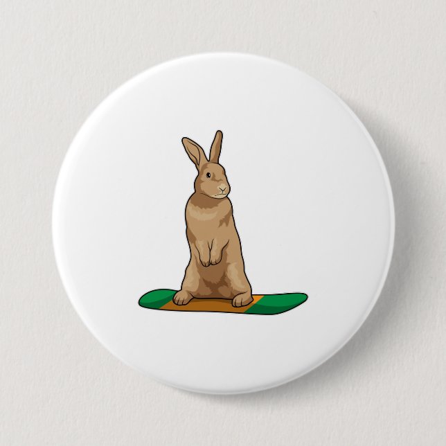 Badge Rond 7,6 Cm Lapin en Snowboard avec Snowboard (Devant)
