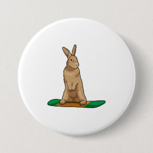 Badge Rond 7,6 Cm Lapin en Snowboard avec Snowboard