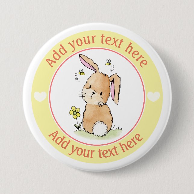 Badge Rond 7,6 Cm Lapin Lapin Et Abeilles Personnalisés (Devant)