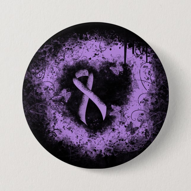 Badge Rond 7,6 Cm Lavande Sensibilisation Ruban Grunge Coeur (Devant)