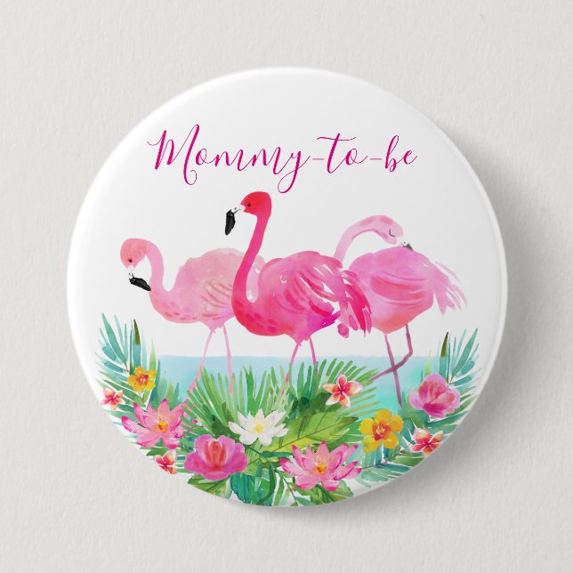 Badge Rond 7,6 Cm Le Flamant rose floral tropical Maman-à-est (Devant)