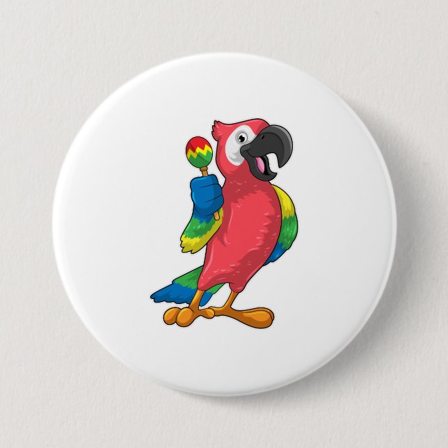 Badge Rond 7,6 Cm Le perroquet à la musique avec Maracas (Devant)