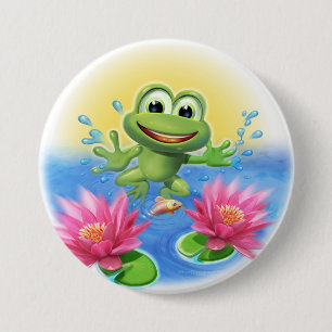 Badge Rond 7,6 Cm Leaping frog birthday