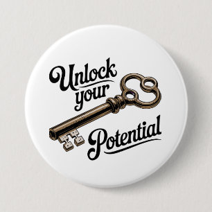 Badge Rond 7,6 Cm Libérez Votre Potentiel - Clé Vintage Motivationne