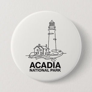 Badge Rond 7,6 Cm Ligne artistique du phare du parc national d'Acadi