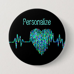 Badge Rond 7,6 Cm Ligne EKG coeur médical