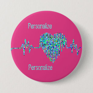 Badge Rond 7,6 Cm Ligne EKG pour soins cardiaques