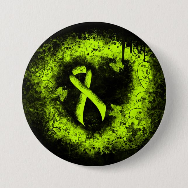 Badge Rond 7,6 Cm Lime Green Awareness Ribbon Grunge Heart (Devant)