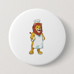 Badge Rond 7,6 Cm Lion as Cook with Chef Cooking apron