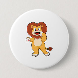 Badge Rond 7,6 Cm Lion avec coeur
