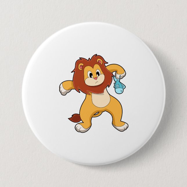 Badge Rond 7,6 Cm Lion avec poisson (Devant)