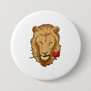 Badge Rond 7,6 Cm Lion avec Rose