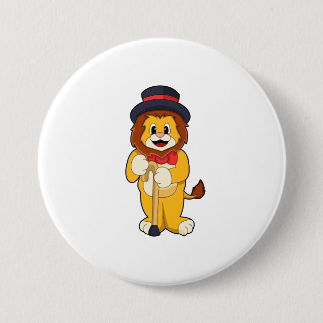 Badge Rond 7,6 Cm Lion comme Gentleman avec Casquette (Devant)