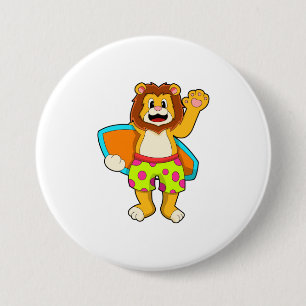 Badge Rond 7,6 Cm Lion comme surfer avec Surfer