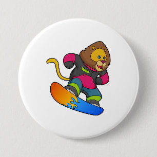 Badge Rond 7,6 Cm Lion en Snowboard avec Snowboard