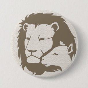 Badge Rond 7,6 Cm Lion et agneau