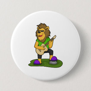 Badge Rond 7,6 Cm Lion musicien guitare