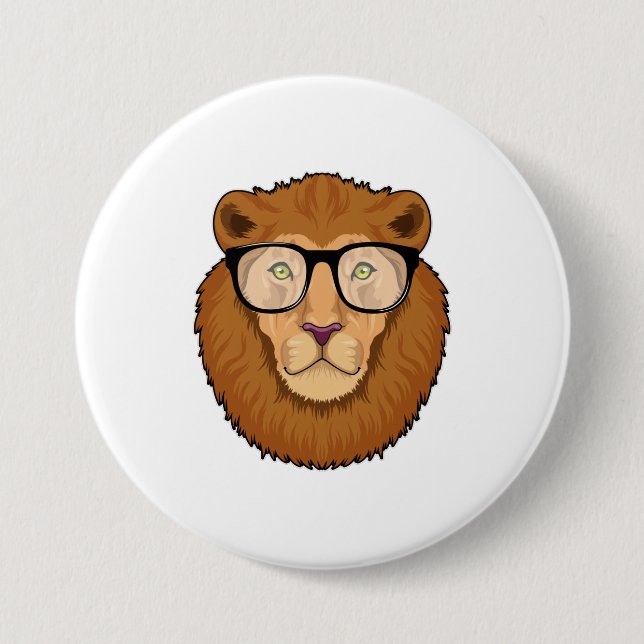 Badge Rond 7,6 Cm Lion Nerd avec lunettes (Devant)