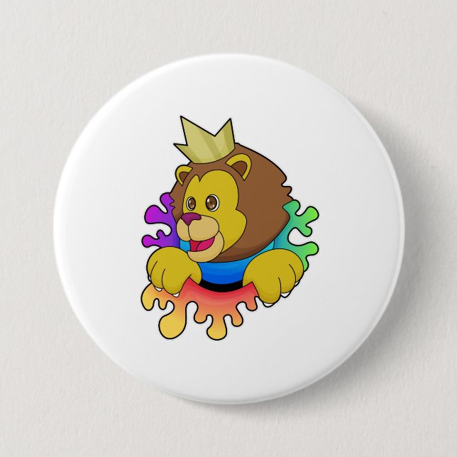 Badge Rond 7,6 Cm Lion roi avec couronne (Devant)