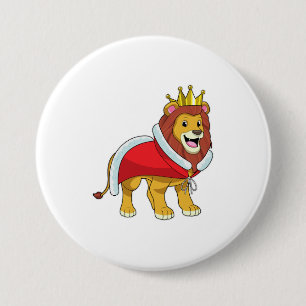 Badge Rond 7,6 Cm Lion roi avec Couronne & Cap